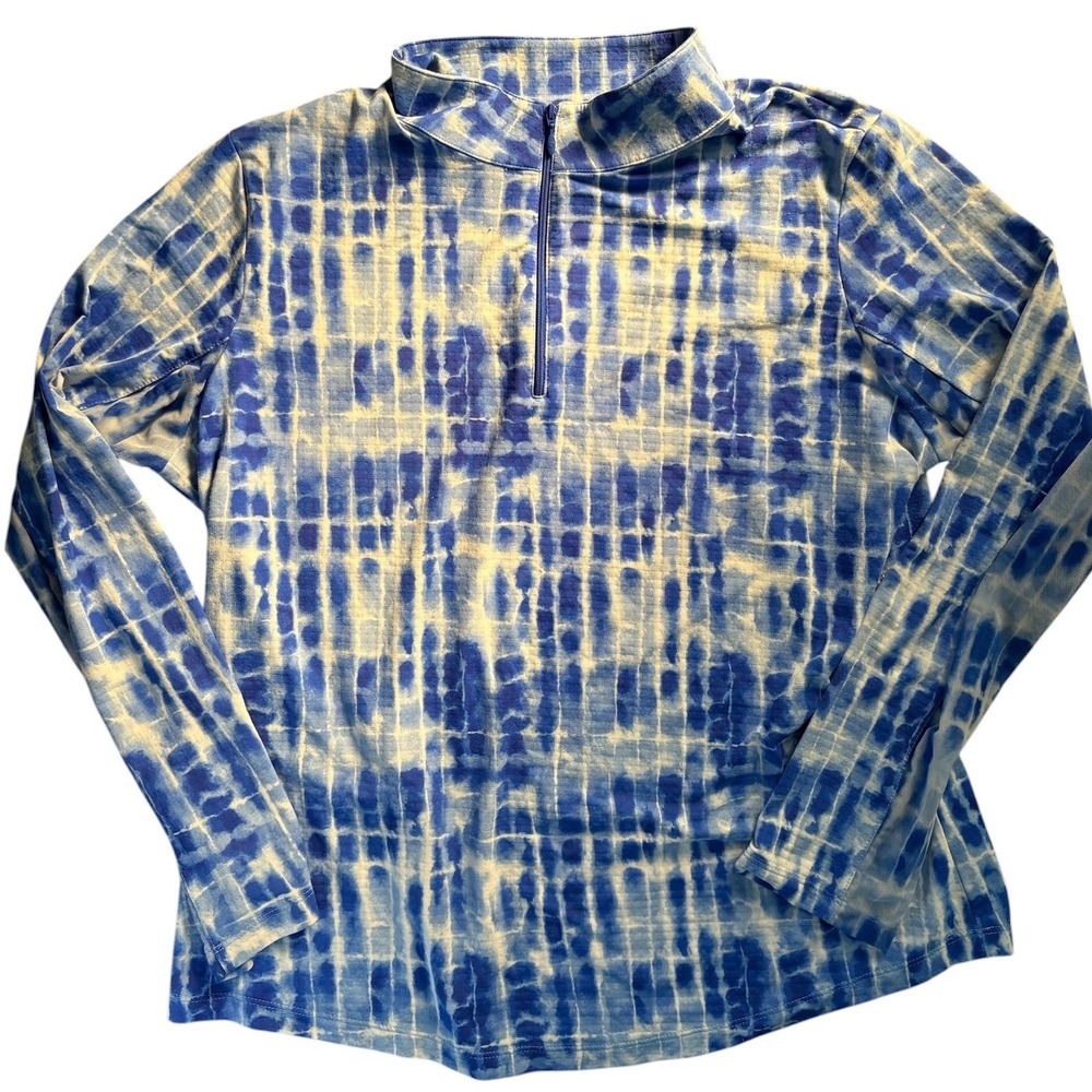 IBKUL Womens XL Blue White Tie Dye Print Long Sleeve ‎ Sun Shirt UPF 50+